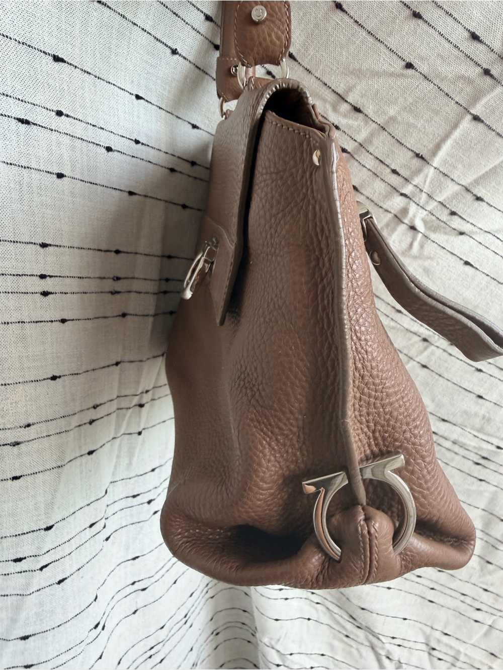 Salvatore Ferragamo Brown Pebbled Leather Top-Handle Bag - Picture 5 of 10